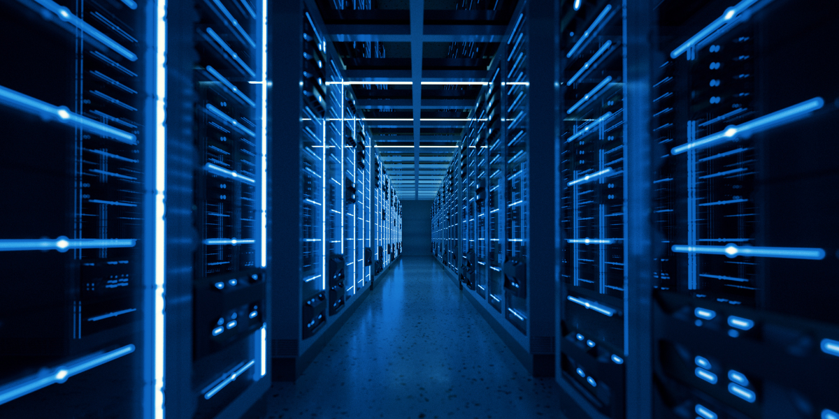 Image of a server room, which holds one of the types of data storage businesses can use.
